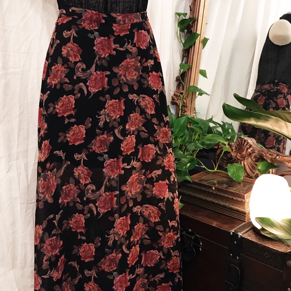 Black chiffon floral maxi skirt